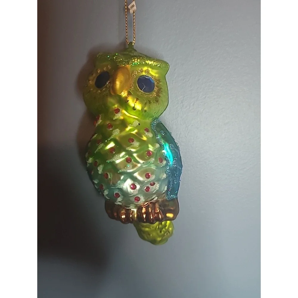 Lot 4 Blown Glass Bird Christmas‎ Ornaments Sparkly Glitter Parrot Owl Cardinal
